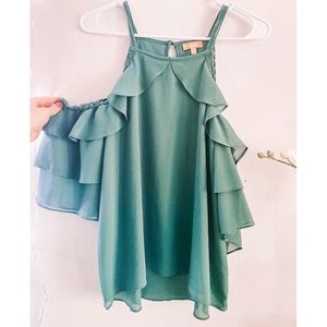 Green Off-Shoulder Ruffle Top With Straps